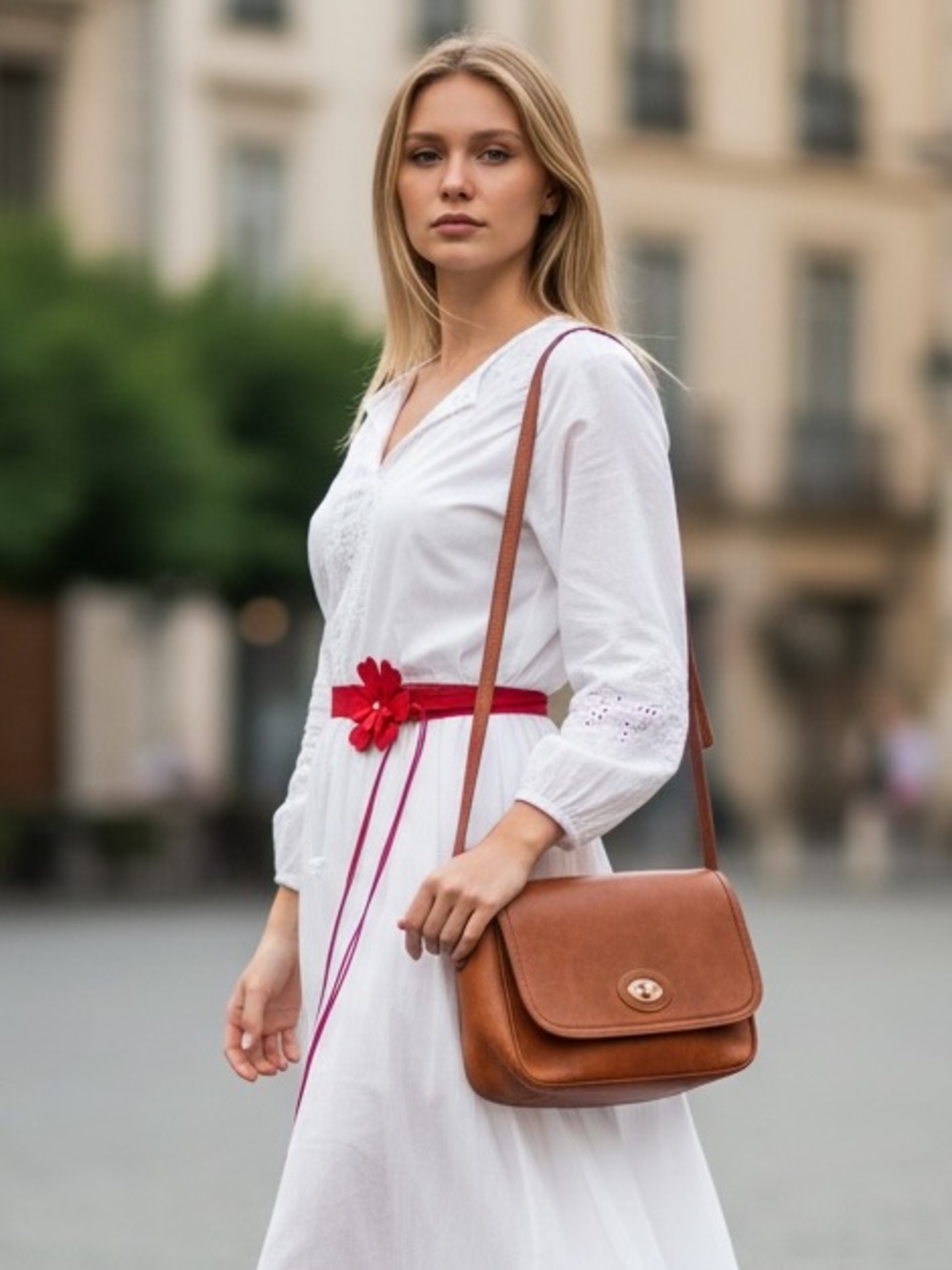 274 • Scarlet Red Flower Leather Belt | Boho Red Floral Sash